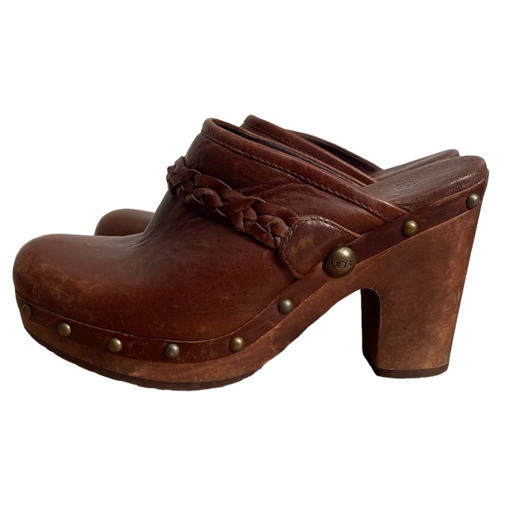 UGG Chestnut Leather Clogs with Braided Strap